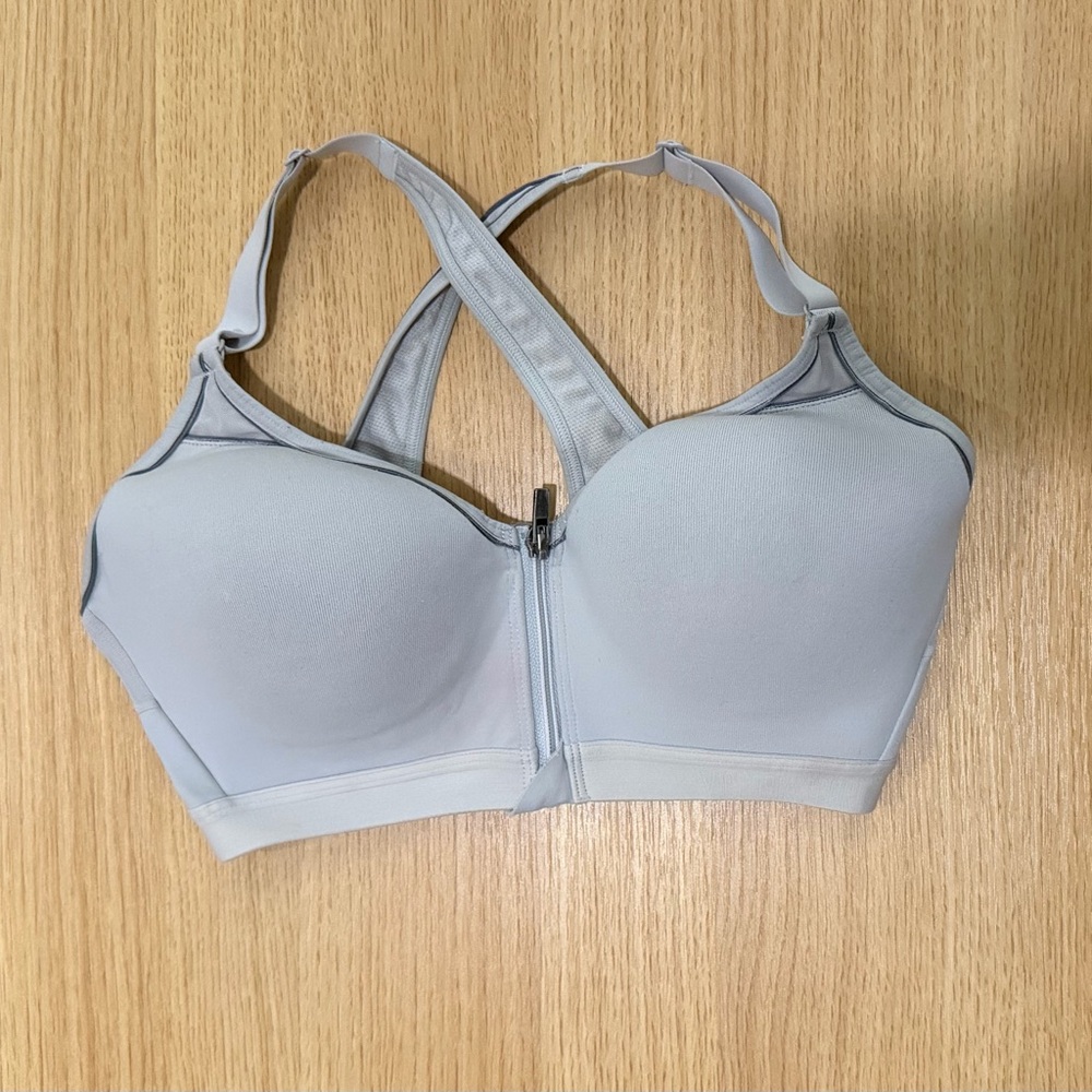 VSX Victoria’s Secret Gray Front Zip Sports Bra 32D High Impact Adjustable Strap